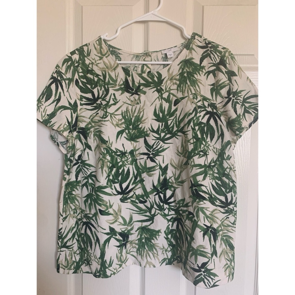 J Jill Linen Blend Bamboo Print Shirt Size Medium